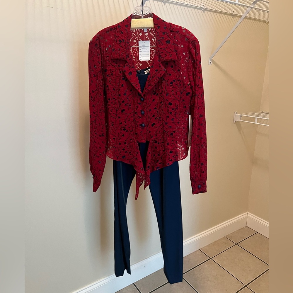 Victoria Pappas Red Lace and Slacks Top Size Large Slacks Size 10